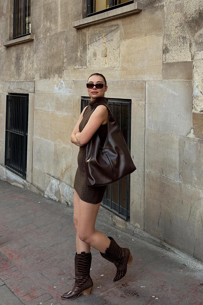 Faux leather shoulder bag Faux leather shoulder bag in dark brown